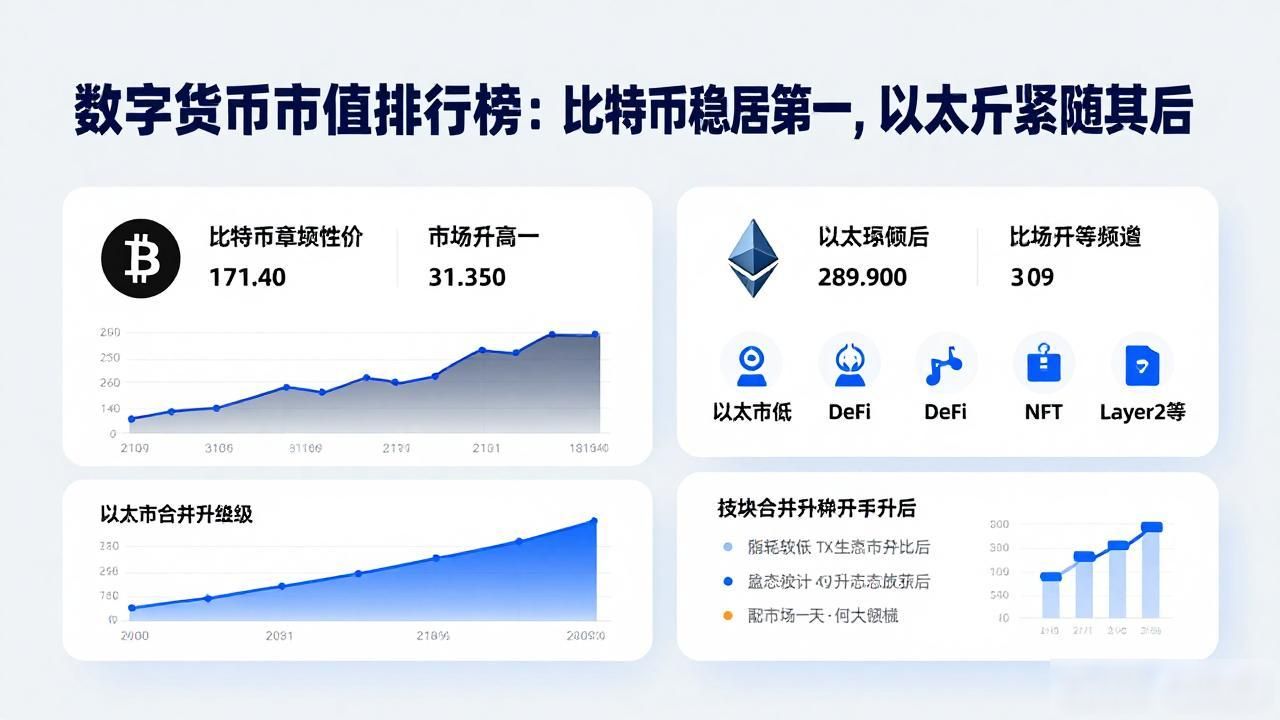 数字货币市值排行榜:比特币稳居第一,以太坊紧随其后
